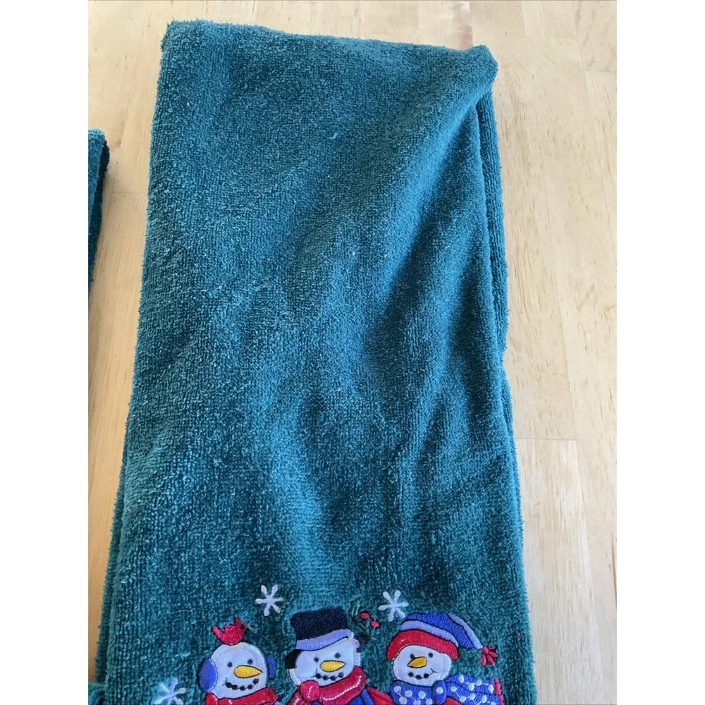 Christmas towels Bath Towel Set 3 Pc Green Santa Embroidered Hand Wash Cloth